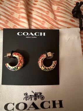 Coach Multicolor Enamel C-Shape Hoop Earrings